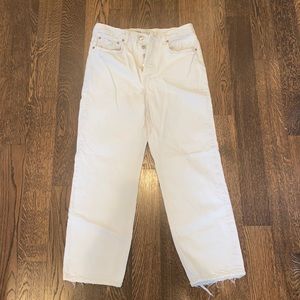Zara distressed white straight leg jeans